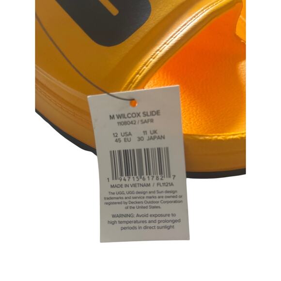 NEW UGG Men\'s Wilcox Slide Sandals US 12 Saffron Yellow EVA Logo Wide Strap